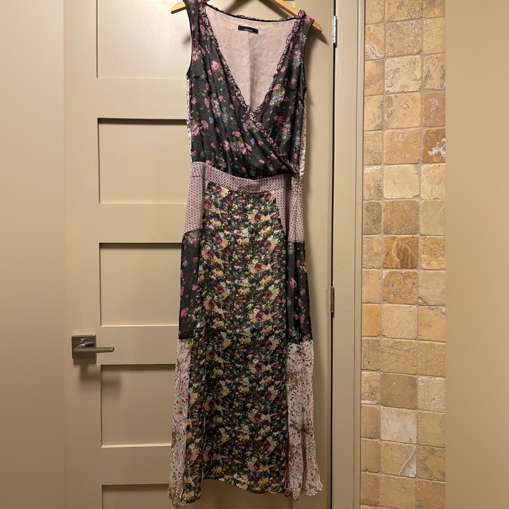 STEFANEL Silk Maxi Dress Floral Mix Print V Wrap Crossover Sleeveless Italian